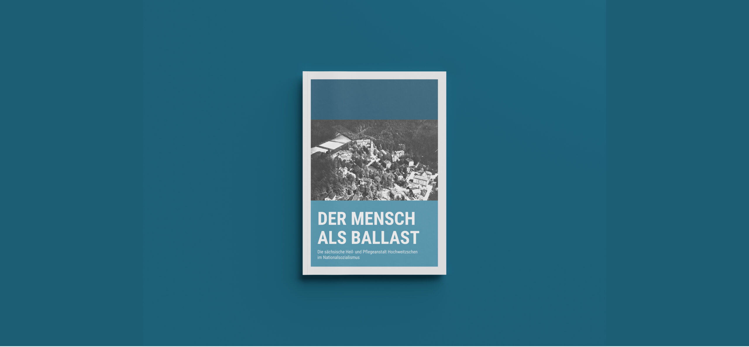Symbolbild: Cover der Broschüre Der Mensch als Ballast, vor einem blauen Hintergrund.