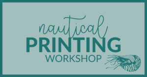 Informativer Schriftzug zu einem Printing Workshop mit dem Motto: Meer